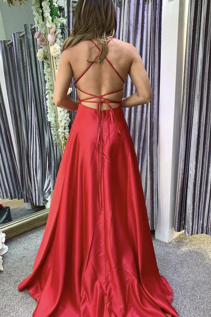 Simple A line Spaghetti Straps Satin Royal Blue Long Prom Dress Evening Dress