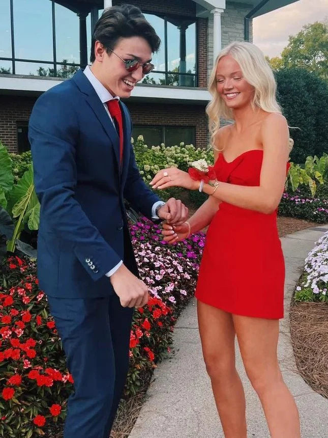 Simple Cute Sheath Sweetheart Open Back Satin Red Short Homecoming Dress