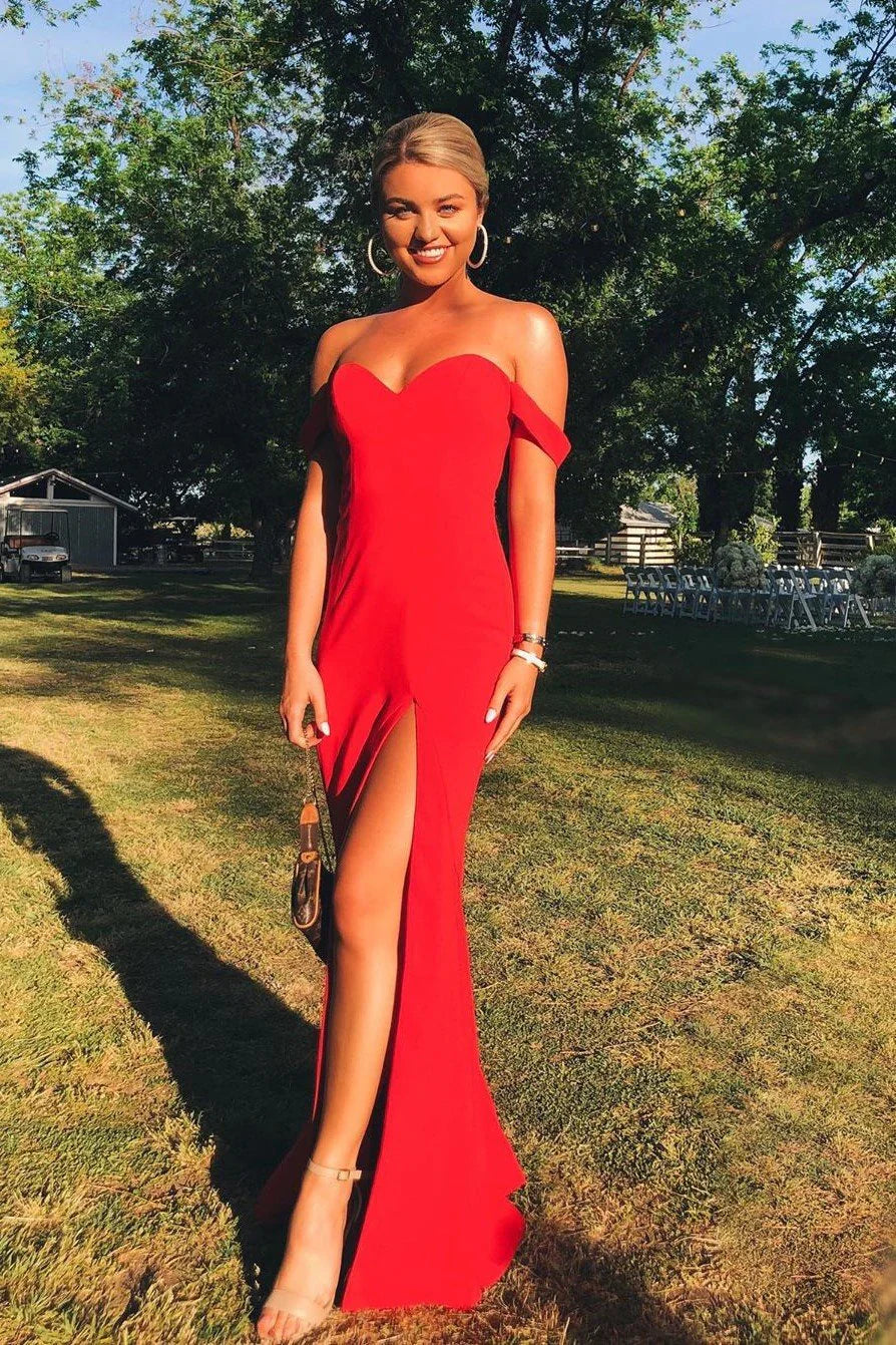 Simple Mermaid Off-the-shoulder Sleeveless Backless Floor-Length Prom Dress