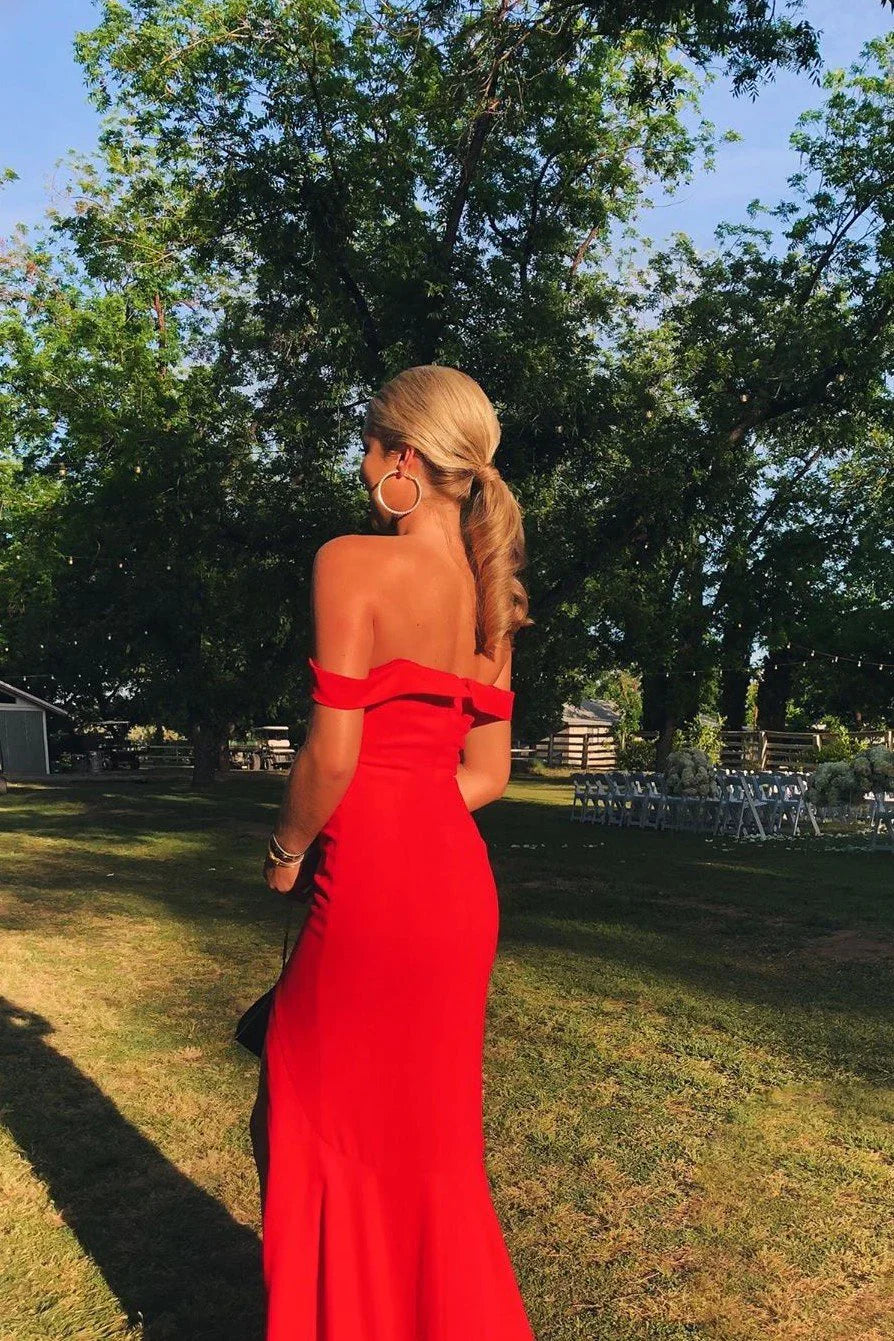Simple Mermaid Off-the-shoulder Sleeveless Backless Floor-Length Prom Dress