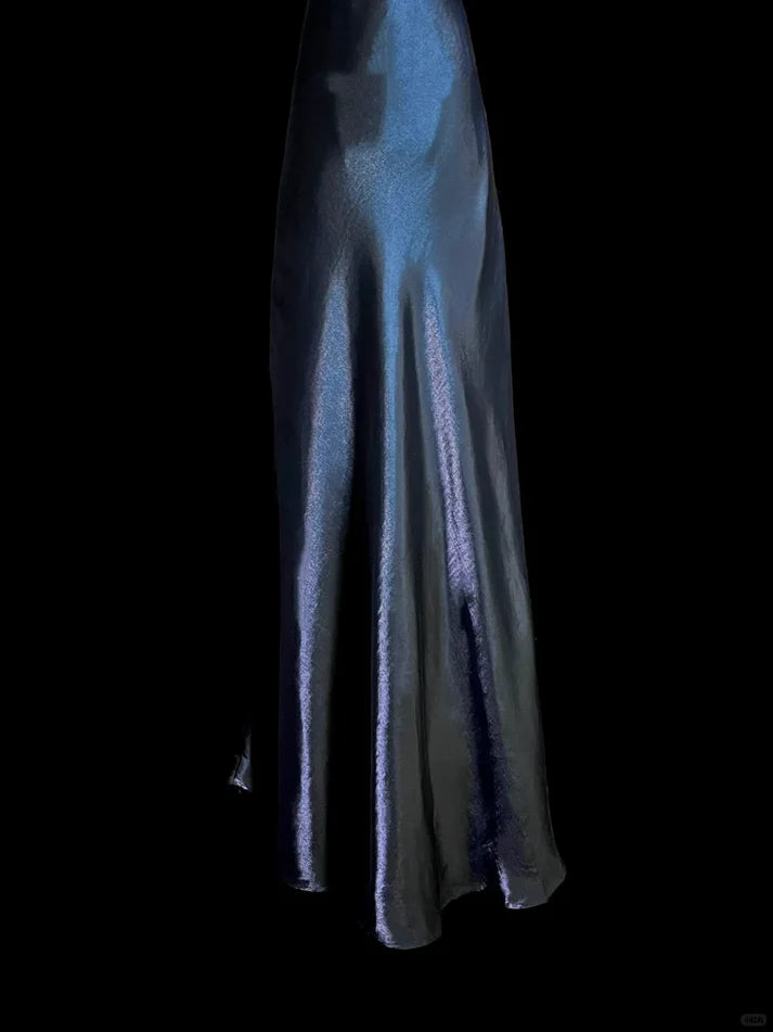 Simple Mermaid Spaghetti Straps Navy Blue Long Evening Dress Evening Dress