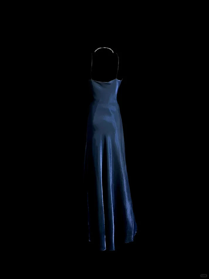 Simple Mermaid Spaghetti Straps Navy Blue Long Evening Dress Evening Dress