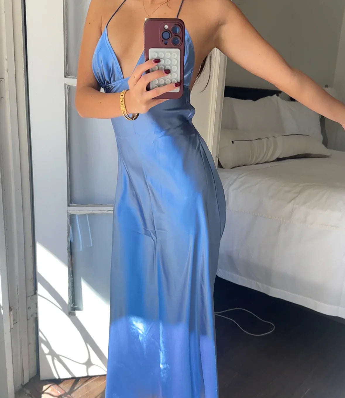 Simple Sheath/Column V Neck Sleeveless Lace Up Ankle-Length Prom Dress