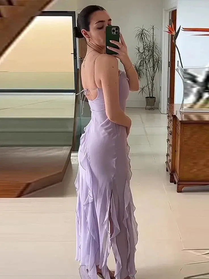 Simple Sheath Spaghetti Straps Sleeveless Backless Floor-Length Prom Dress