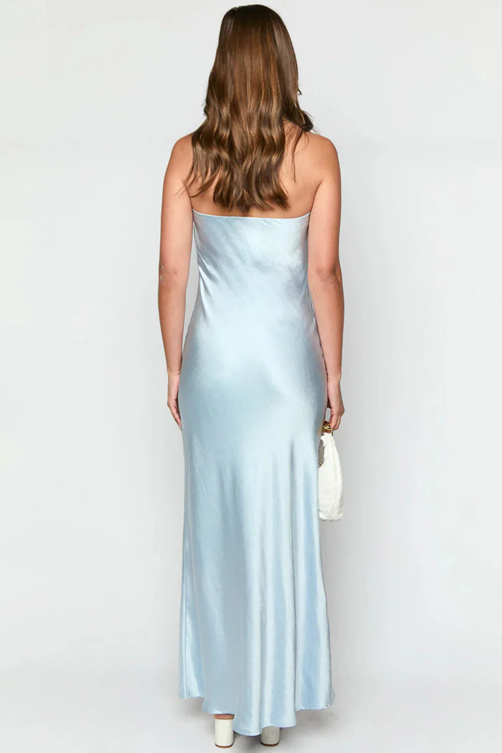 Simple Sheath Strapless Bowknot Blue Long Prom Dress Party Dress