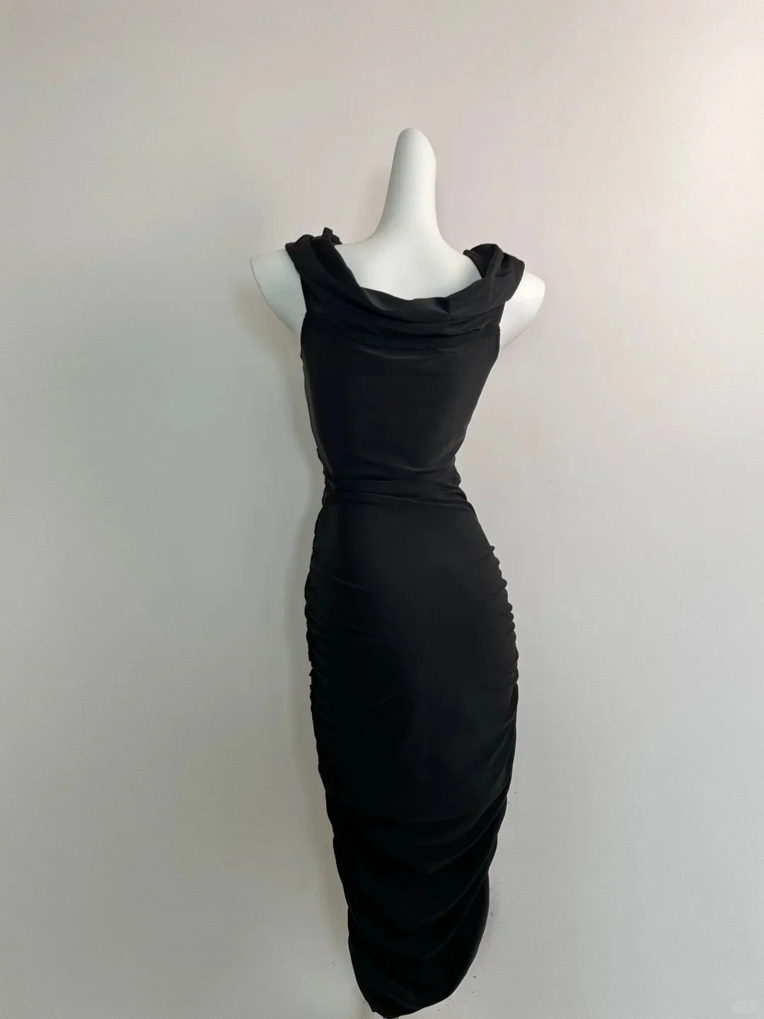 Simple Sheath V Neck Knot Black Long Evening Dress Prom Dress