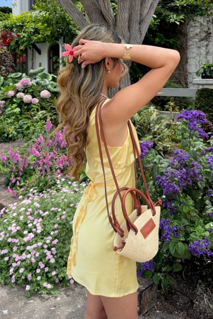 Simple Sheath V Neck Ruched Tie Satin Yellow Short Homecoming Dress