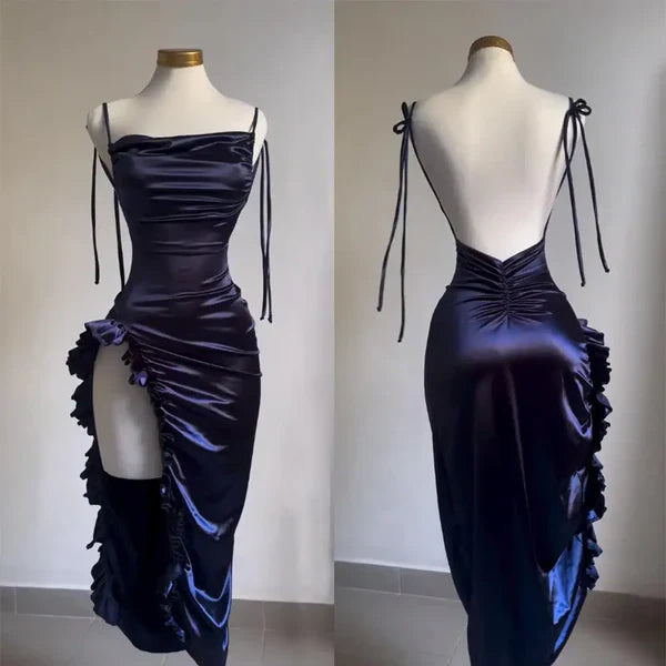 Simple Spaghetti Straps Dark Purple Prom Dress Party Dress With Split