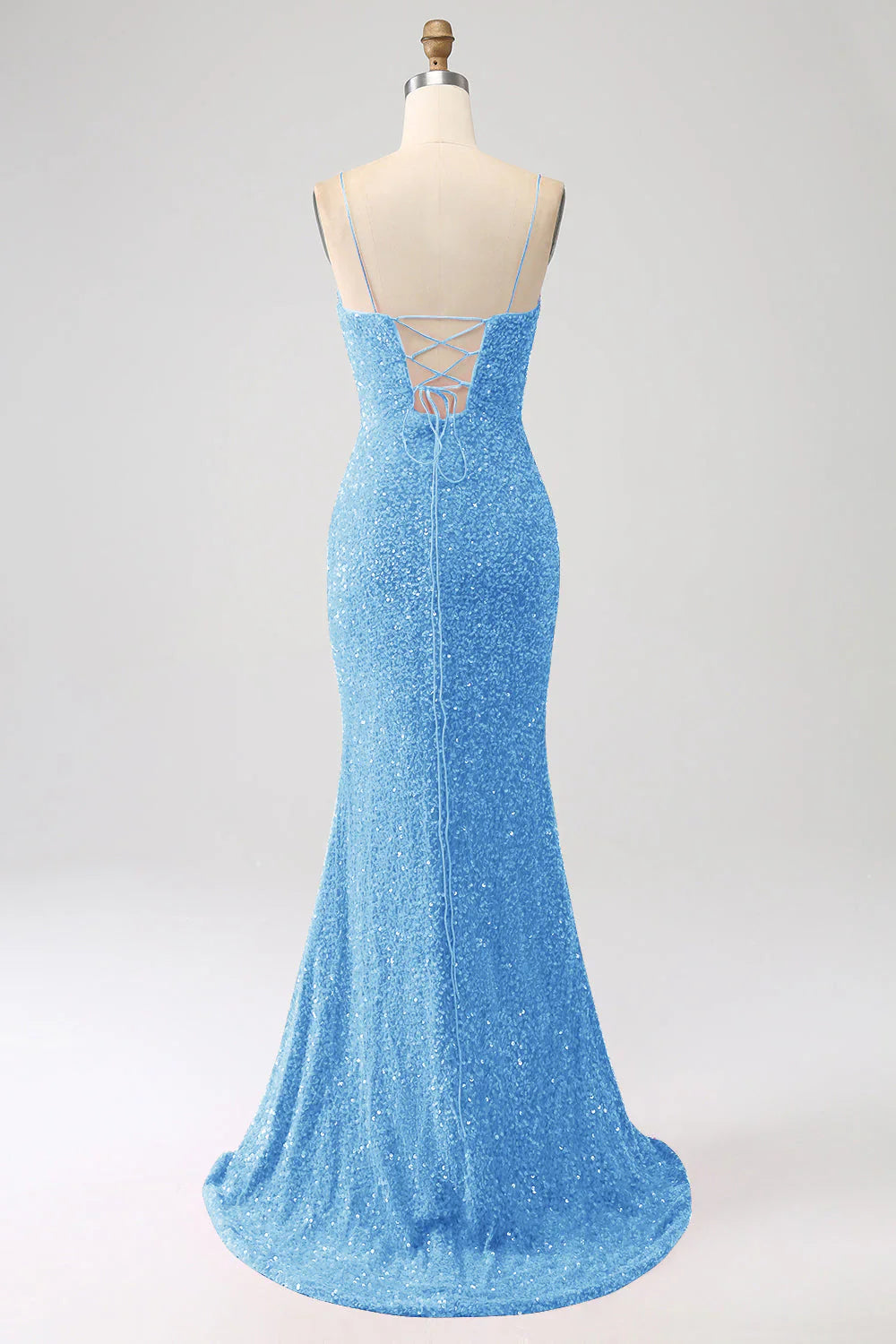 Sequins Mermaid Spaghetti Straps Long Prom Dress