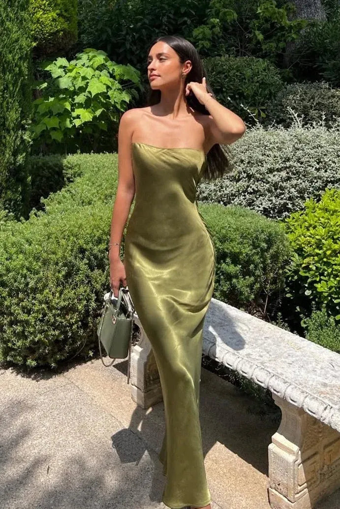 Sleek Mermaid Strapless Strapless Olive Floor-Length Prom Dress Ready To Ship