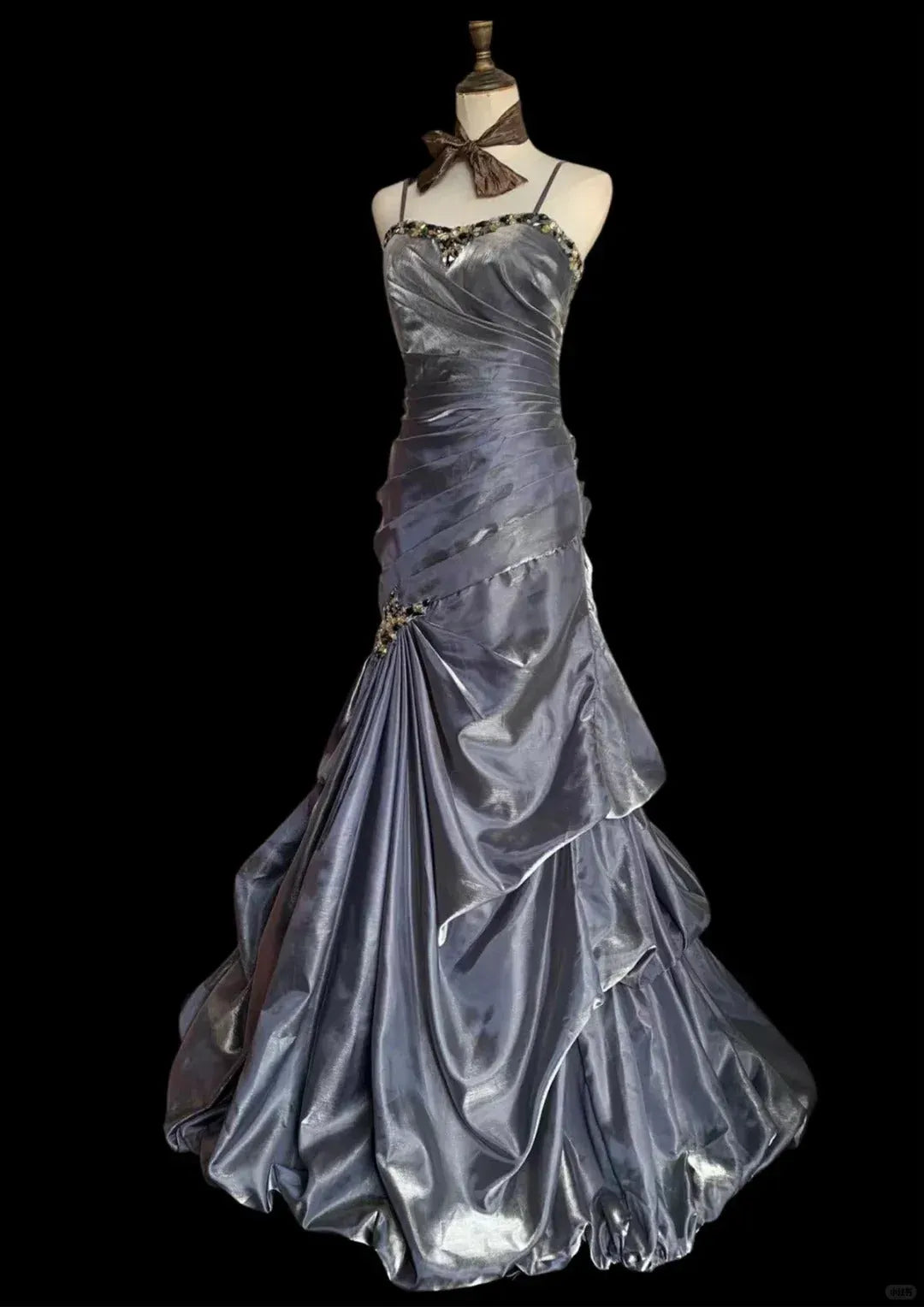 Sleek Mermaid Sweetheart Sleeveless Beaded Gunmetal Long Prom Dress for Women Ready to Ship
