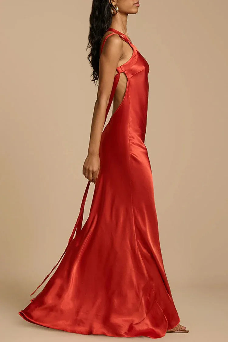 Sleek Satin Floor-Length Evening Dress Coral One-Shoulder Asymmetrical-Strap for Women