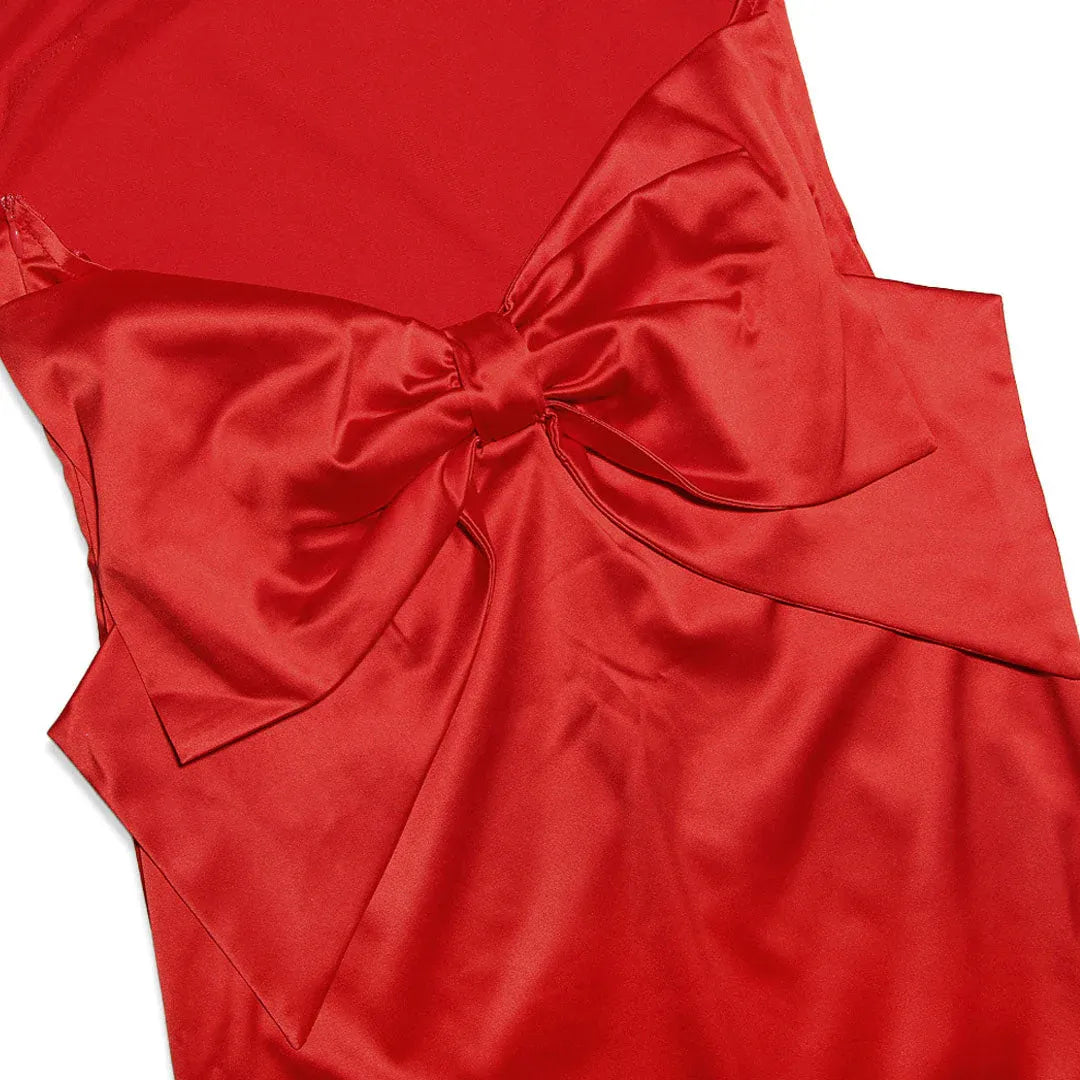 Sleek Satin Maxi Evening Dress Red Halter Neck Sleeveless for Women