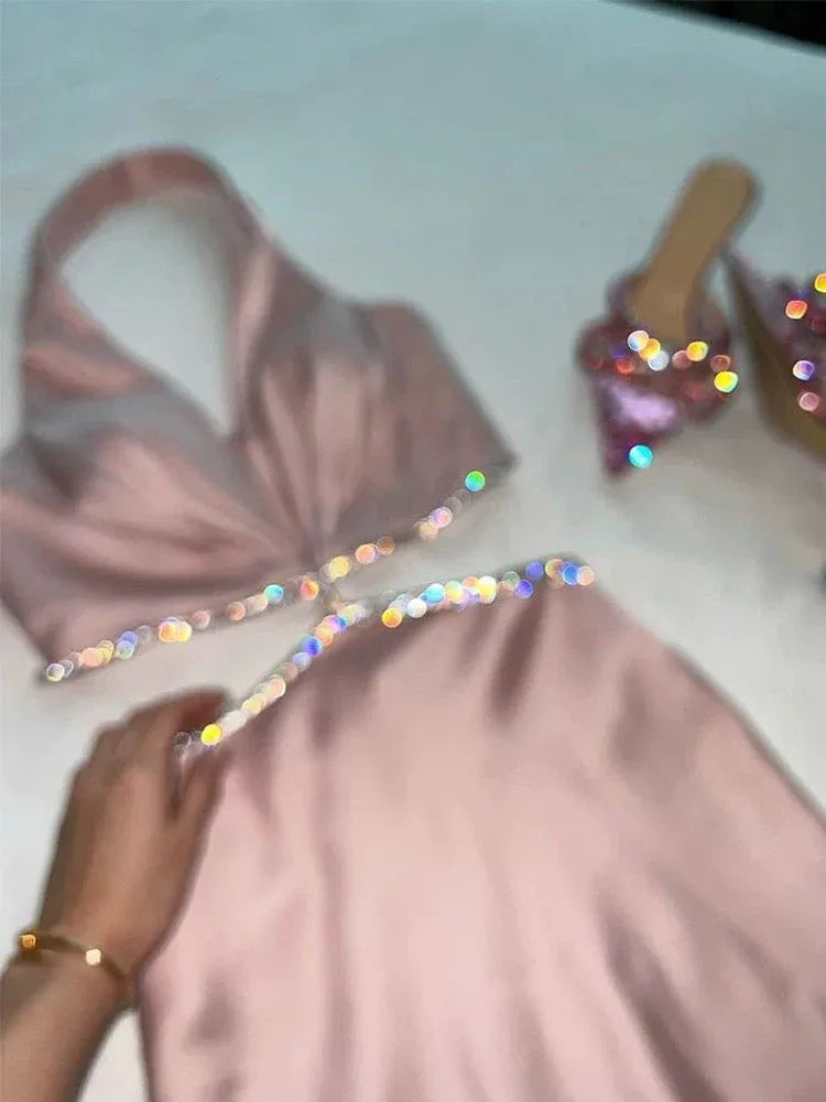 Sleek Sheath Halter-Neck Sleeveless Cutout-Accented Satin Maxi Prom Dress for Women ready to ship