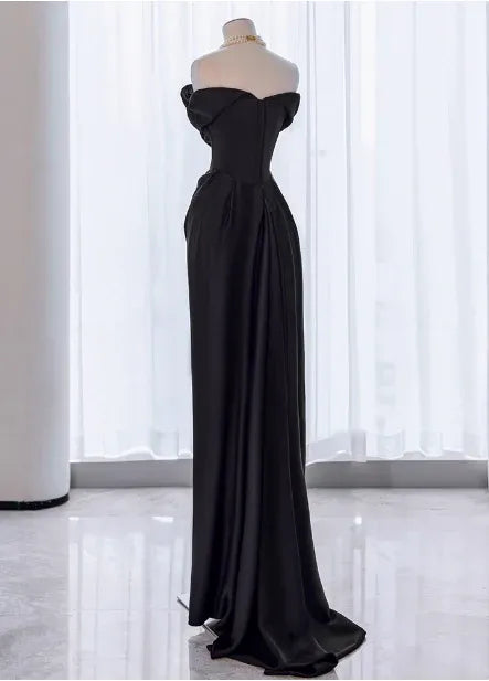 Sleek Sheath Off-Shoulder Sleeveless Ruched Black Long Prom Dress for Women Ready to Ship