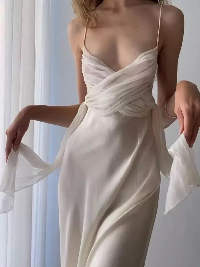 Sleek Sheath V-Neck Ruched Ivory Maxi Prom Dress for Women hot sale