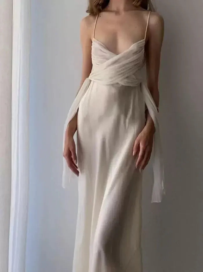 Sleek Sheath V-Neck Ruched Ivory Maxi Prom Dress for Women hot sale
