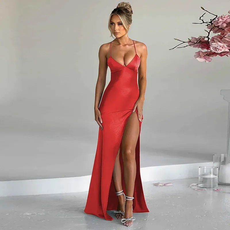 Sleek Sheath V-Neck Sleeveless Lace-Up Yellow Long Prom Dress for Women Ready to Ship