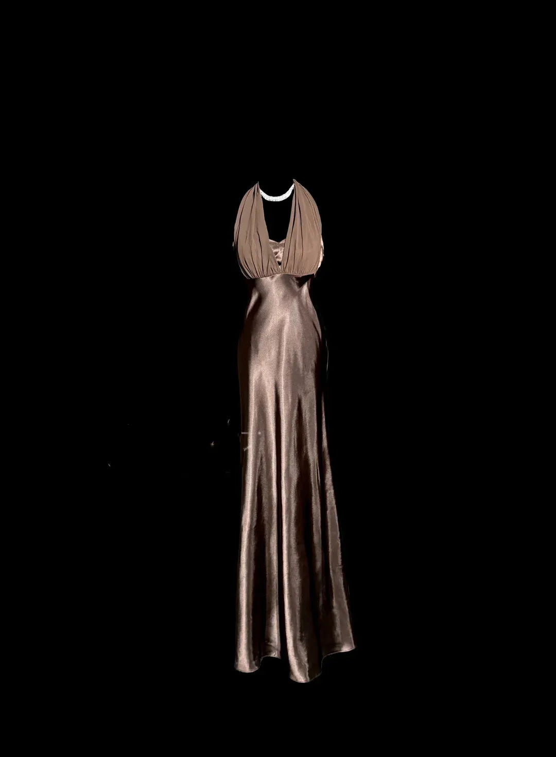 Sophisticated Mermaid Halter-Neck Sleeveless Ruffled Satin Champagne Floor-Length Evening Dress for Women