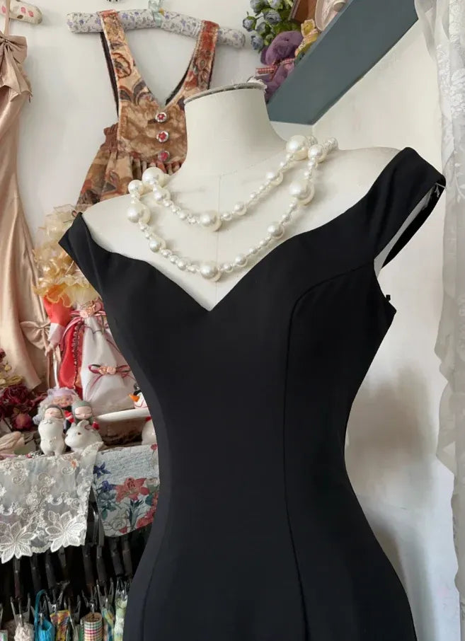 Sophisticated Mermaid Off-Shoulder Sleeveless Fitted Black Maxi Prom Dress for Women Hot Sale