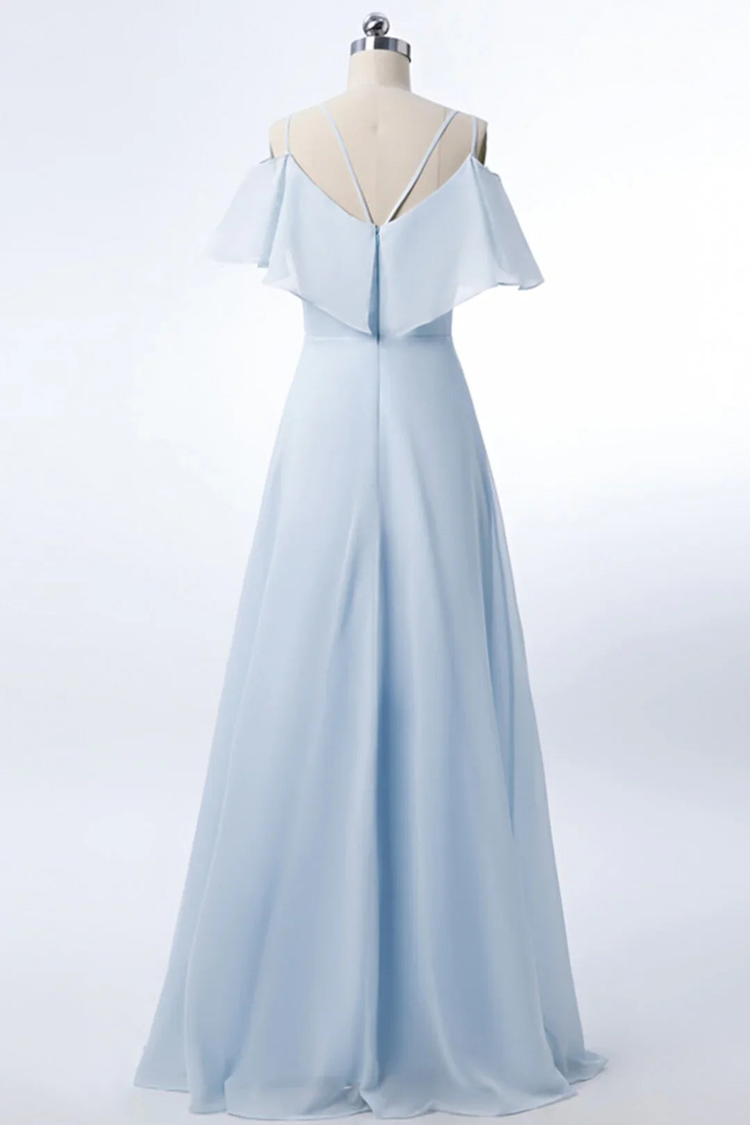Spaghetti Straps A-line Light Blue Chiffon Long Bridesmaid Dress  Prom Dress In Store