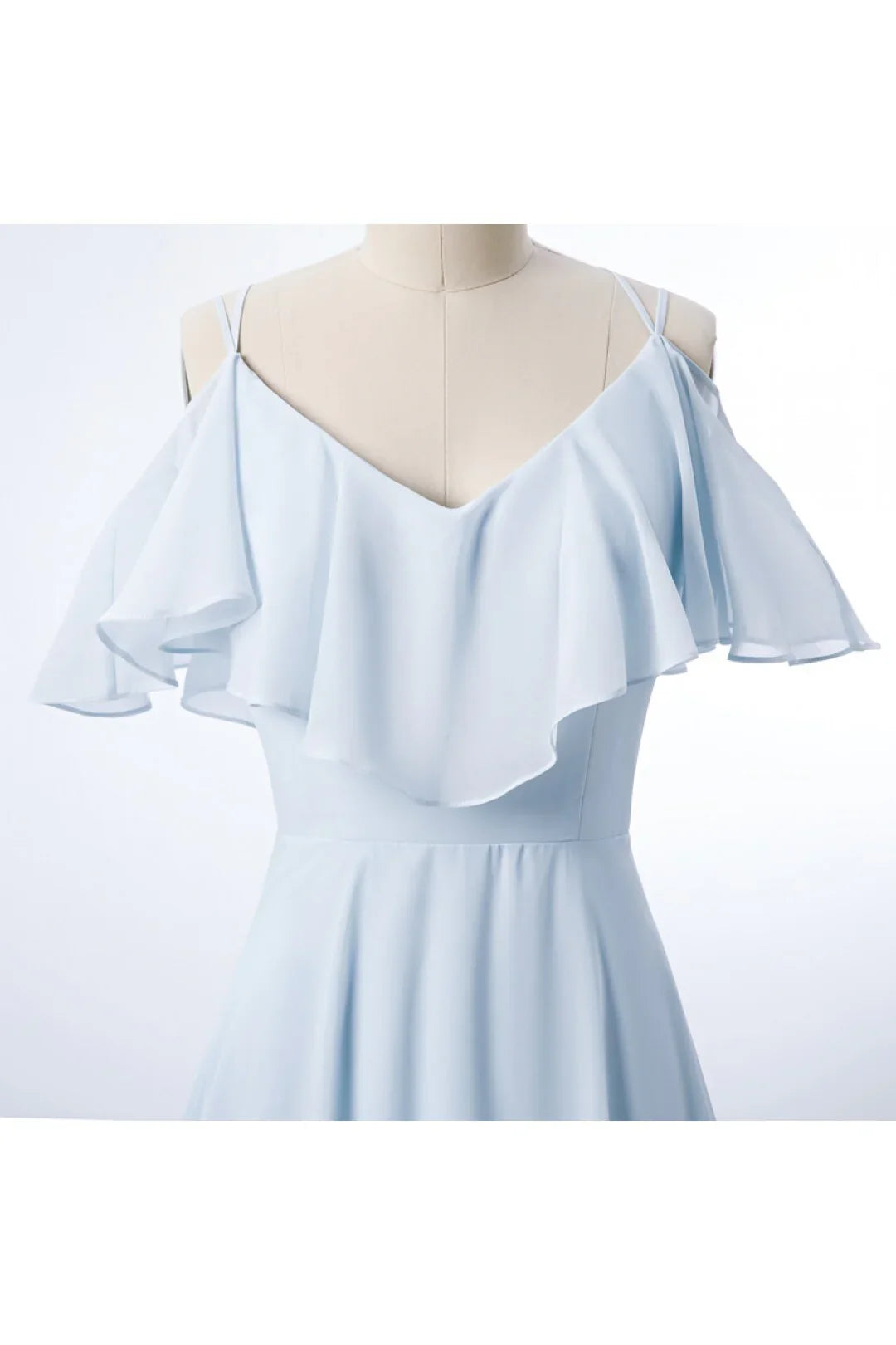 Spaghetti Straps A-line Light Blue Chiffon Long Bridesmaid Dress  Prom Dress In Store