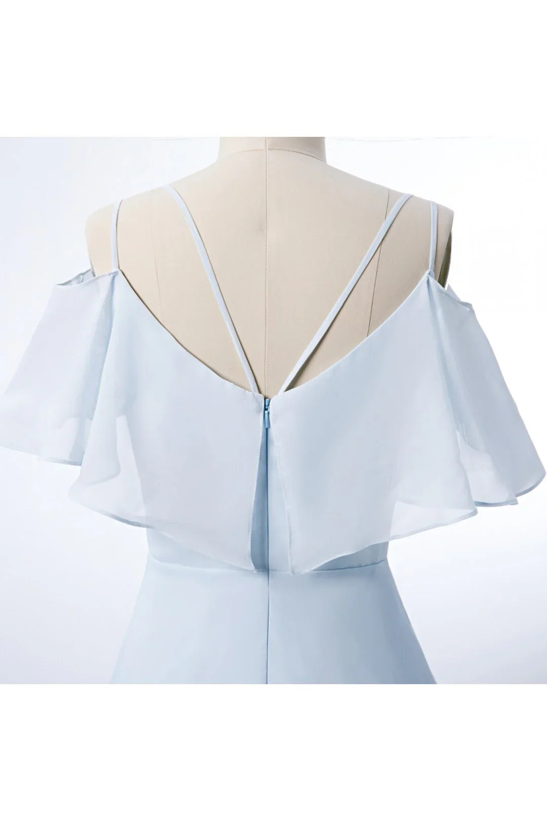 Spaghetti Straps A-line Light Blue Chiffon Long Bridesmaid Dress  Prom Dress In Store