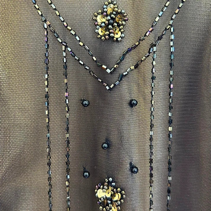 Spaghetti Straps Beaded Sequins Tulle Golden Brown Long Party Dress