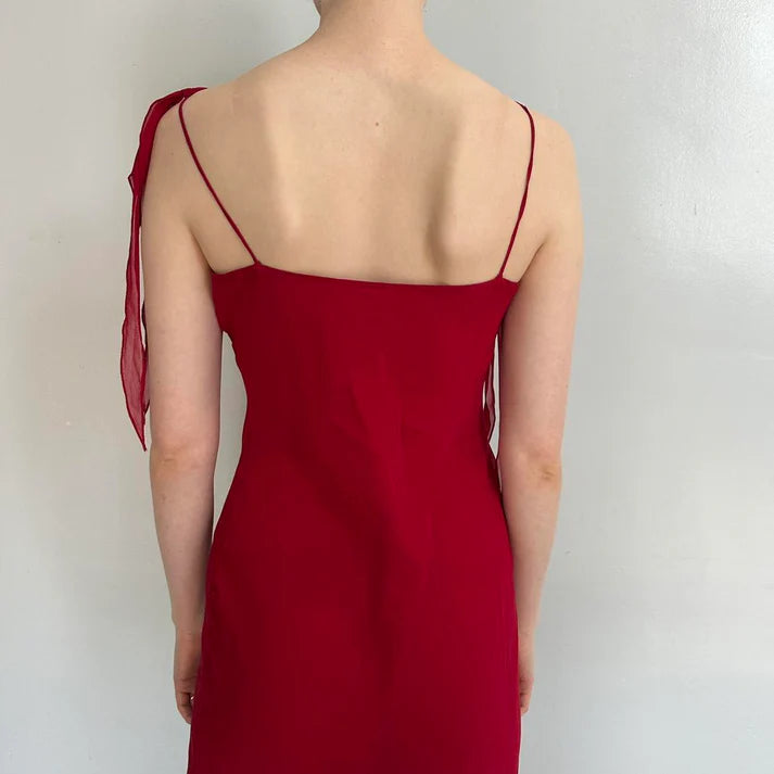 Spaghetti Straps Chiffon Red High Low Prom Dress Party Dress