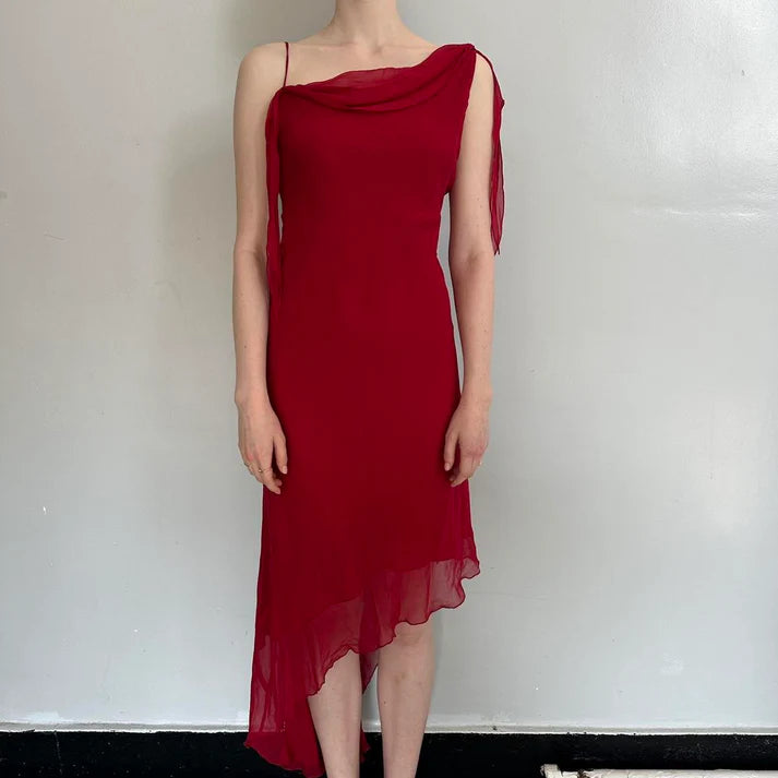 Spaghetti Straps Chiffon Red High Low Prom Dress Party Dress