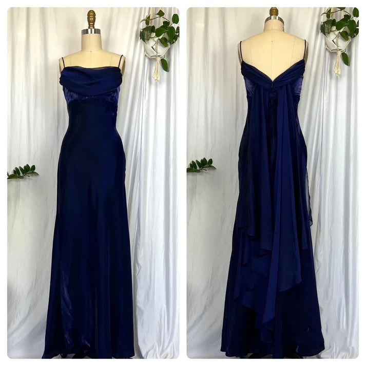 Spaghetti Straps Chiffon Tulle Moonlight Blue Long Party Dress With Streamer