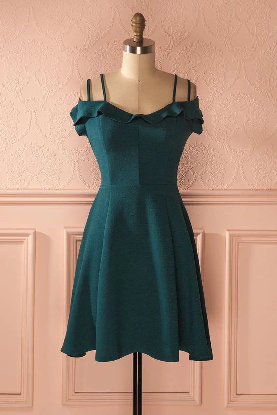 Spaghetti Straps Ruffle Green Short Prom Dress Homecoming Dress Custom