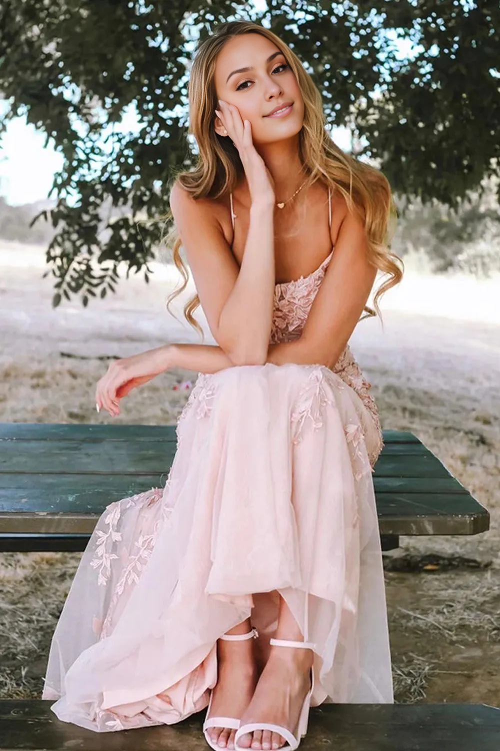 Spaghetti Straps Tulle Lace Mermaid Backless Prom Formal Dress With Train