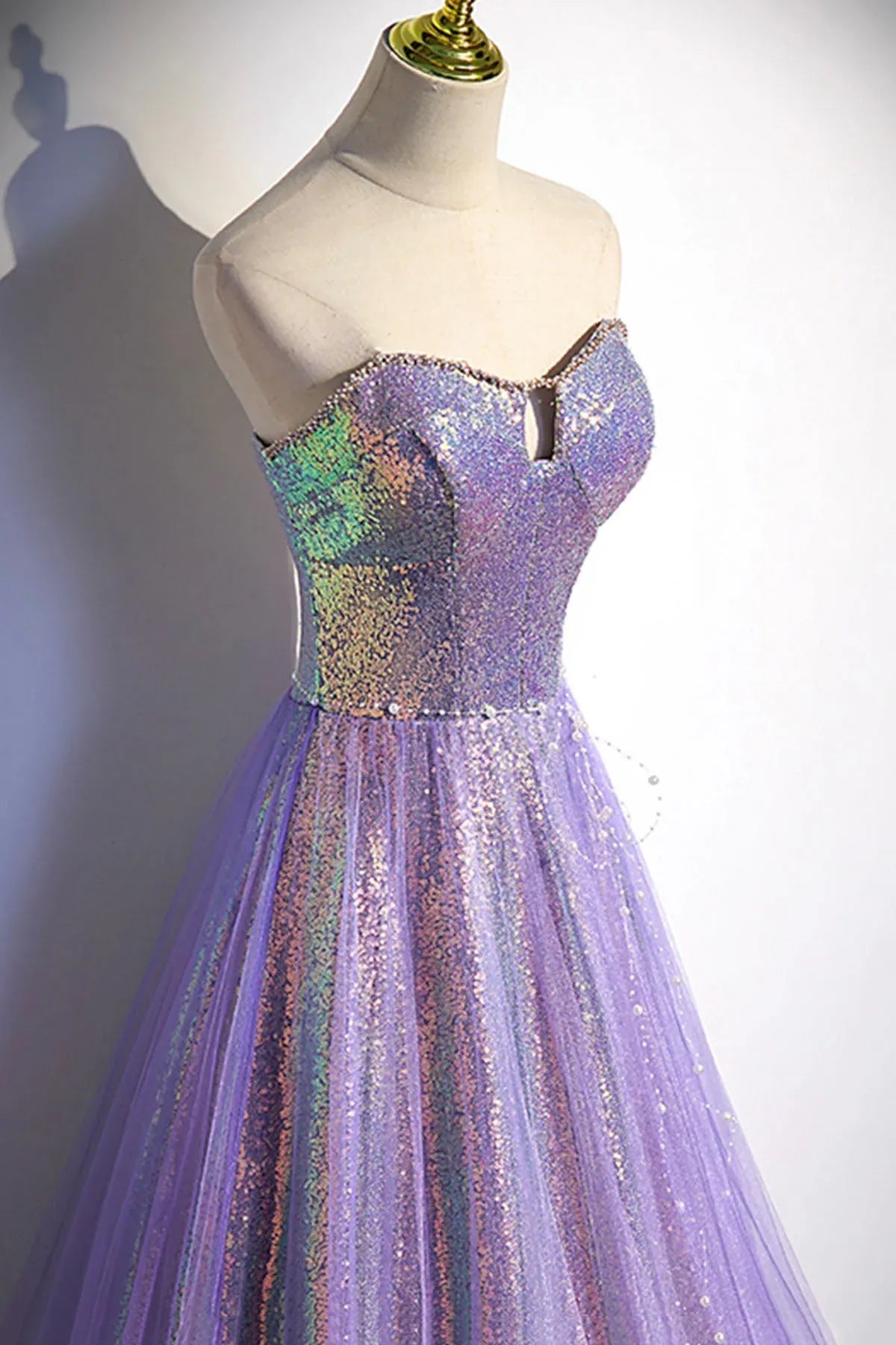 Sparkle A-Line Strapless Sleeveless Lace Up Sweep/Brush Train Prom Dress