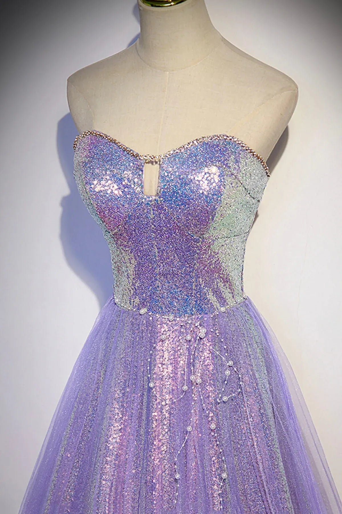 Sparkle A-Line Strapless Sleeveless Lace Up Sweep/Brush Train Prom Dress