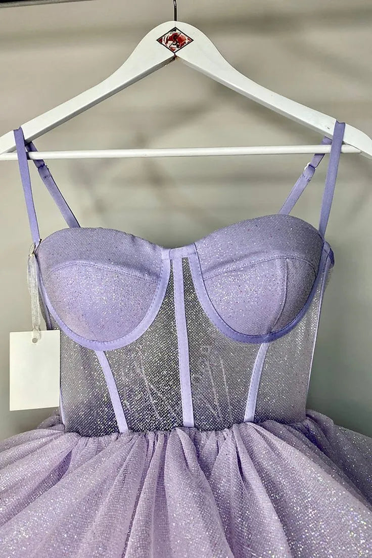 Sparkly A-line Sweetheart Sleeveless Glitter Lilac Mini Homecoming Dress For Women Hot Sale