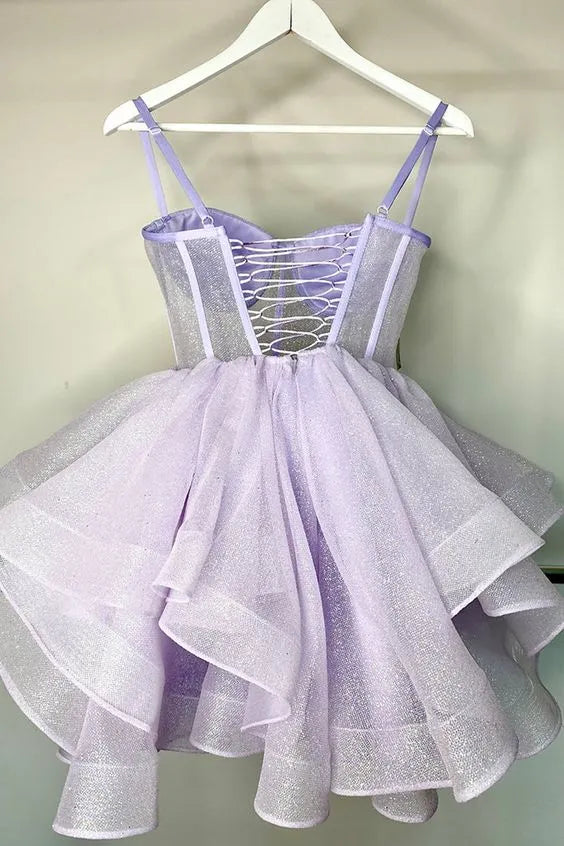 Sparkly A-line Sweetheart Sleeveless Glitter Lilac Mini Homecoming Dress For Women Hot Sale