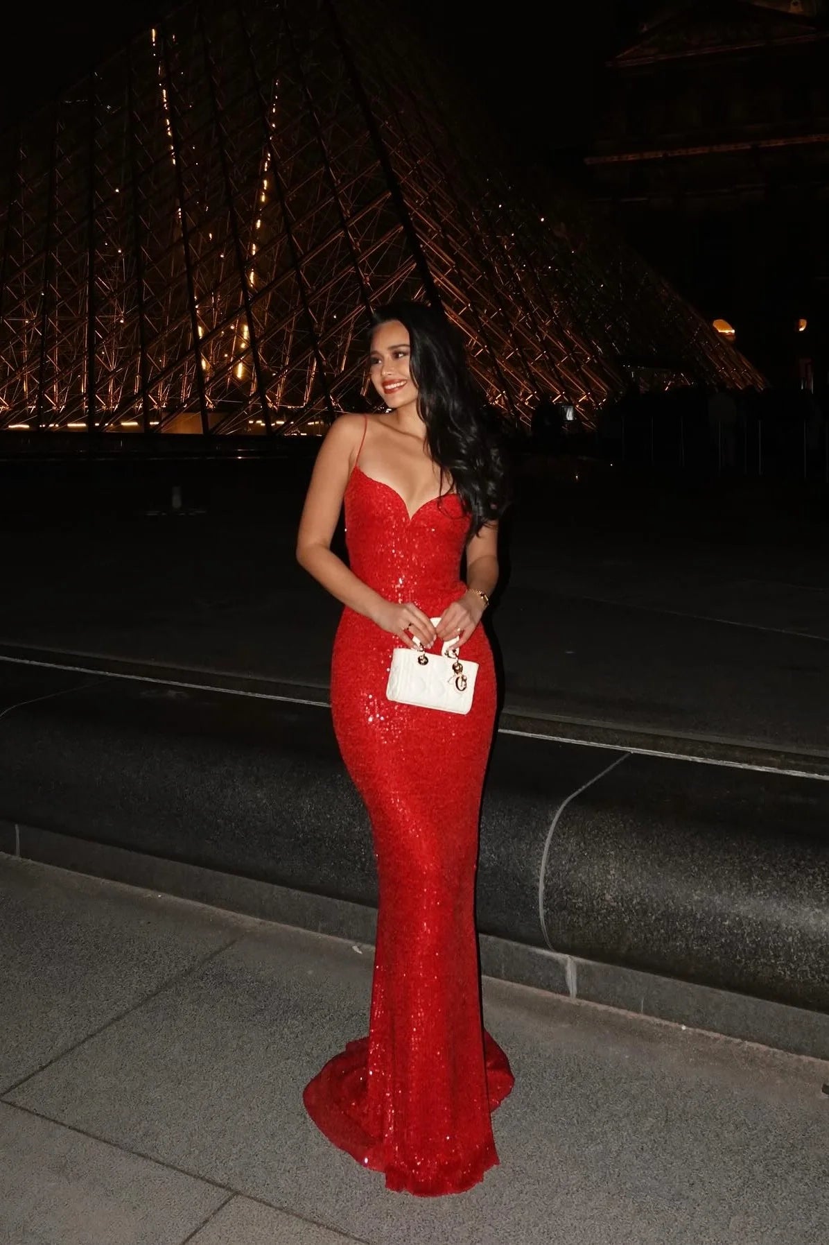 Sparkly Mermaid Spaghetti Straps Sequins Red Prom Dress With Train