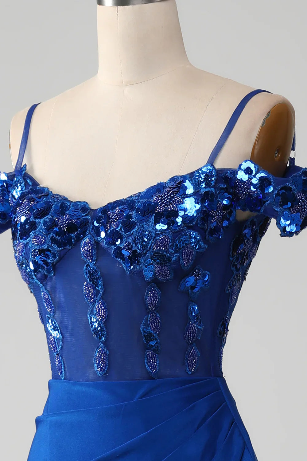 Sparkly Mermaid Off The Shoulder Beaded Sequin Royal Blue Prom Dress
