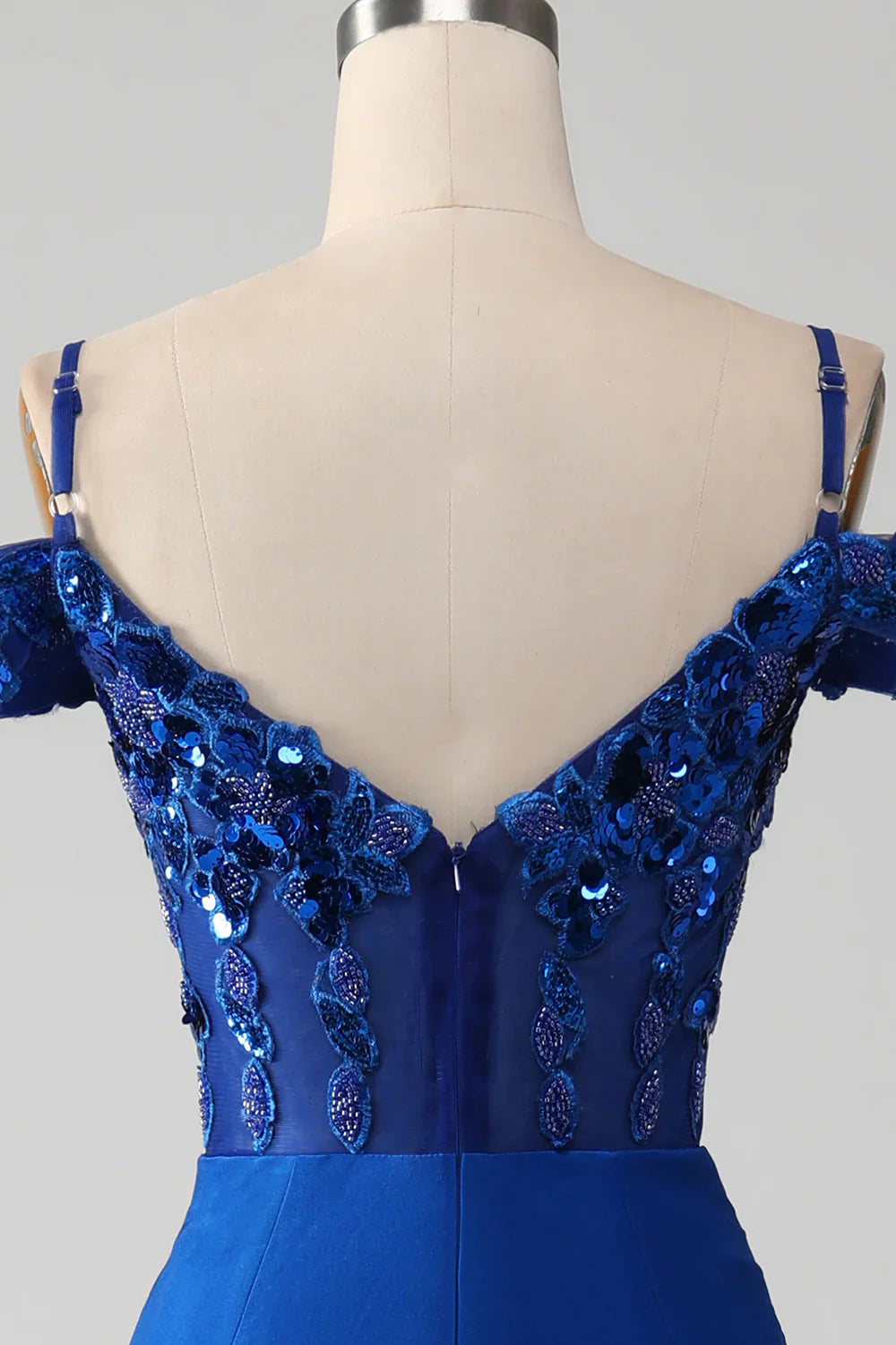 Sparkly Mermaid Off The Shoulder Beaded Sequin Royal Blue Prom Dress