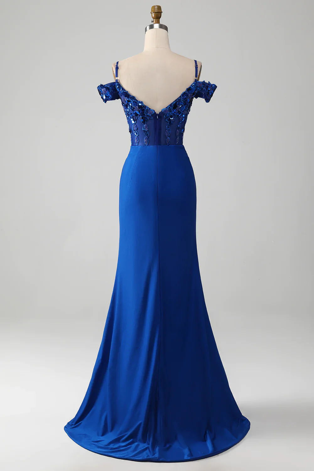 Sparkly Mermaid Off The Shoulder Beaded Sequin Royal Blue Prom Dress