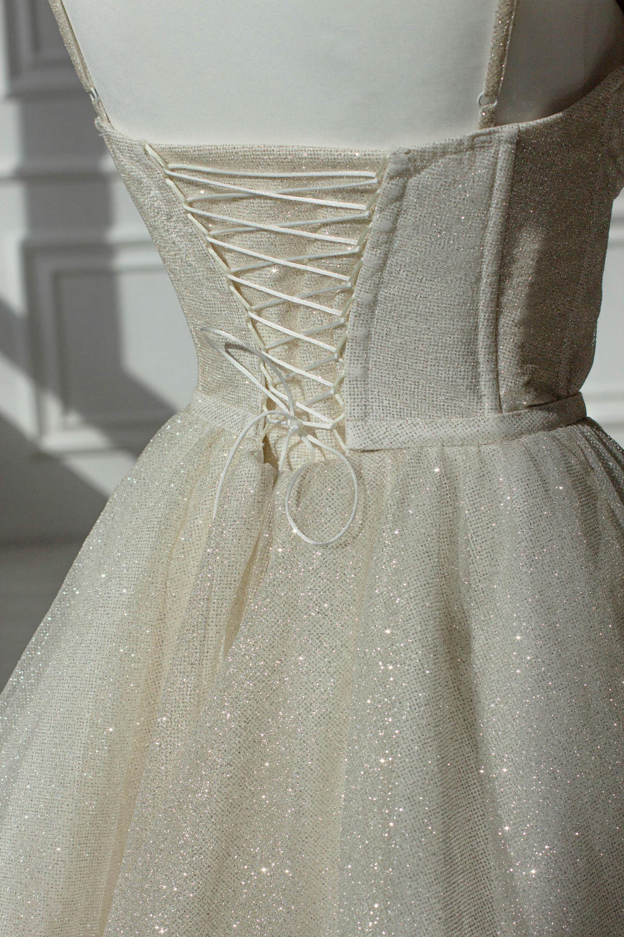 Sparkly A-Line Sweetheart Corset Glitter Champagne Short Homecoming Dress Hot Sale