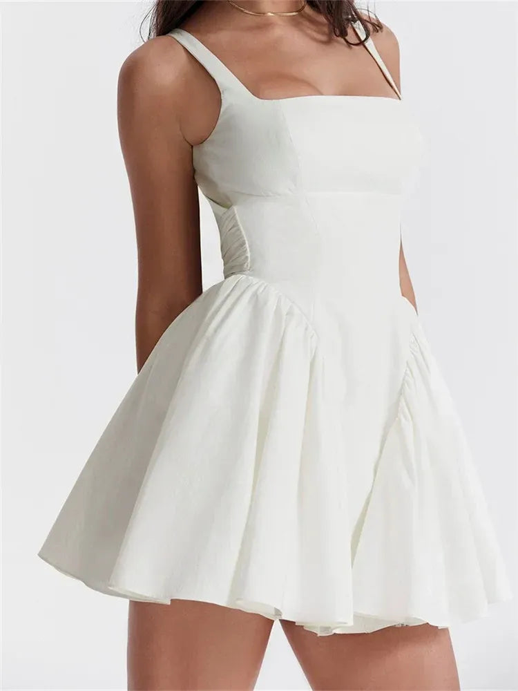 A-Line Square Neck Sleeveless White Short Homecoming Dress With Bow Back