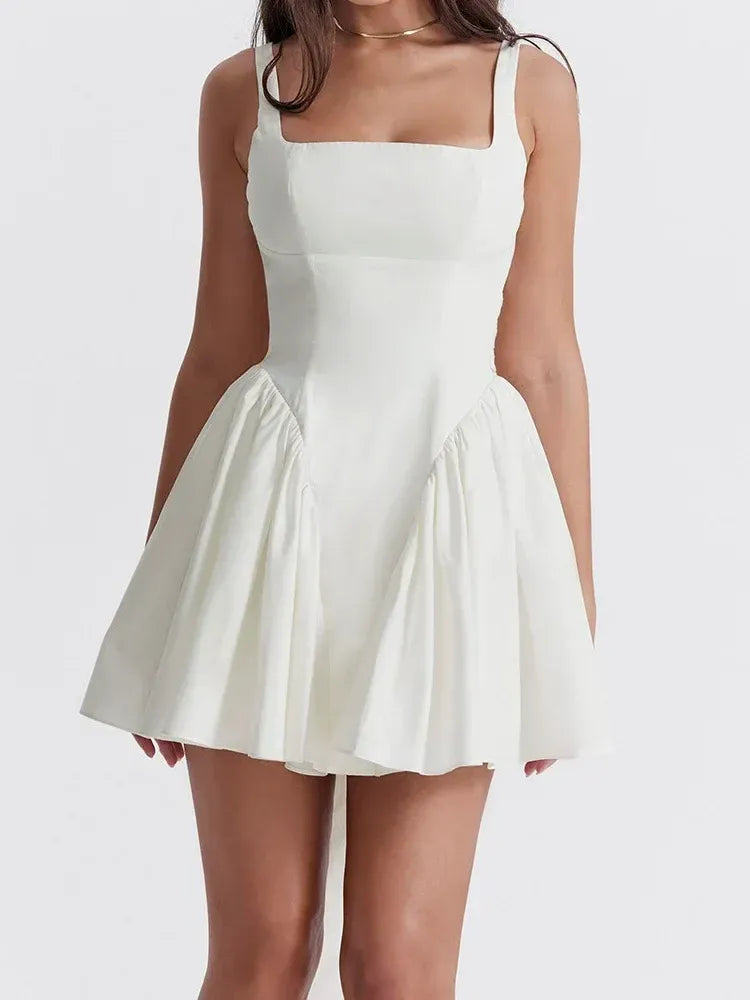 A-Line Square Neck Sleeveless White Short Homecoming Dress With Bow Back