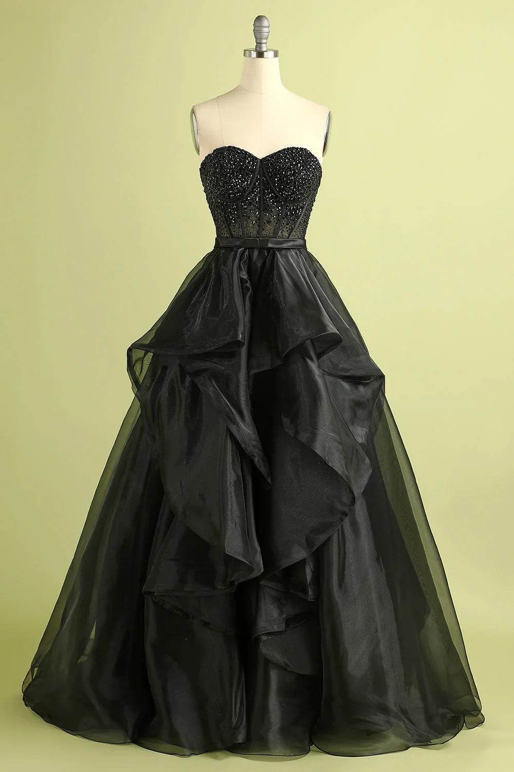 Stunning Princess A Line Sweetheart Beaded Corset Black Prom Dress
