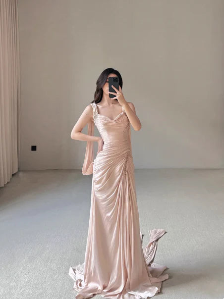 Stunning Sheath Beaded Pleated Pink Evening Dress Graduation Dress