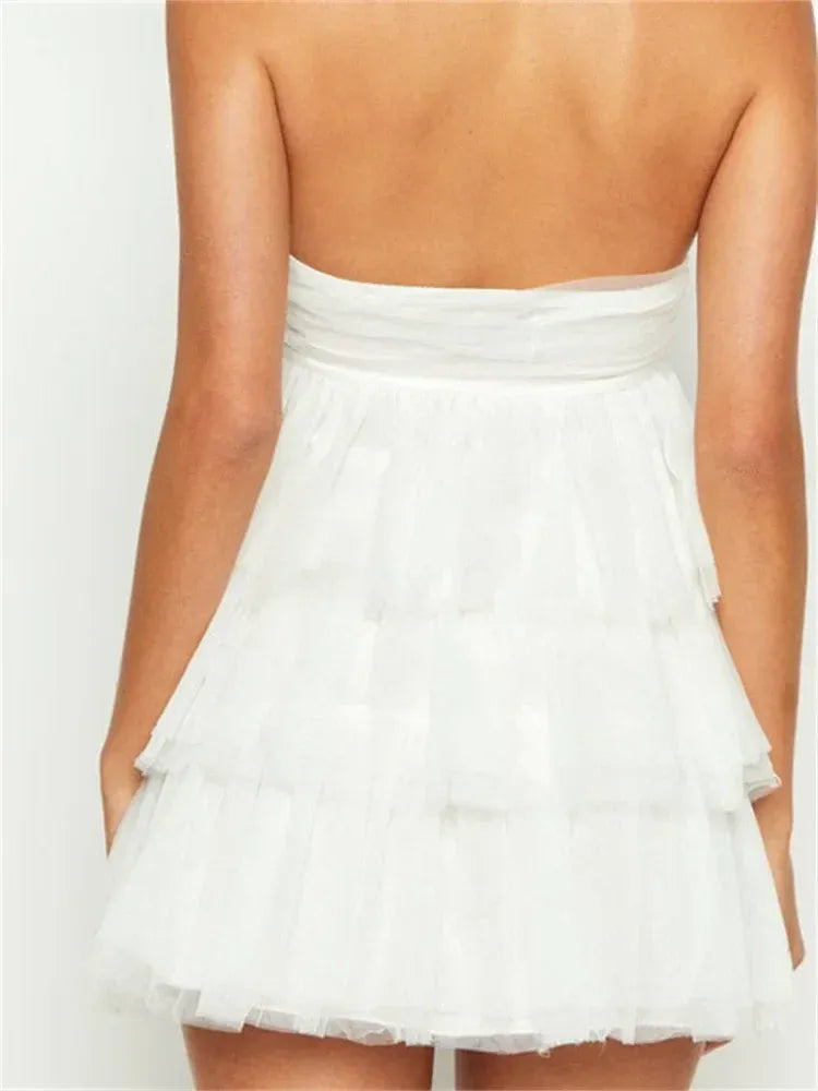 Elegant Strapless Tiered Ruffle White Short Homecoming Dress Hot Sale