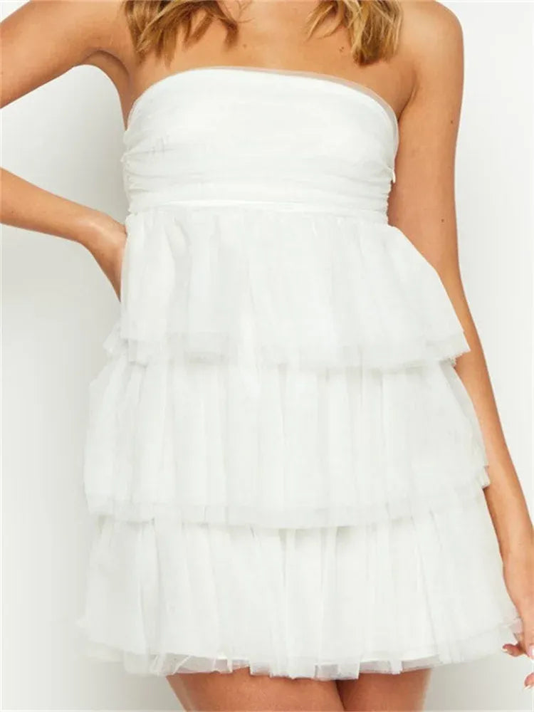 Elegant Strapless Tiered Ruffle White Short Homecoming Dress Hot Sale