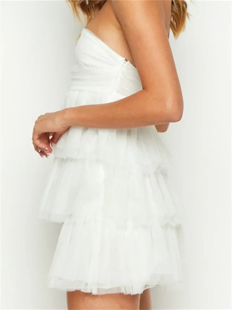 Elegant Strapless Tiered Ruffle White Short Homecoming Dress Hot Sale