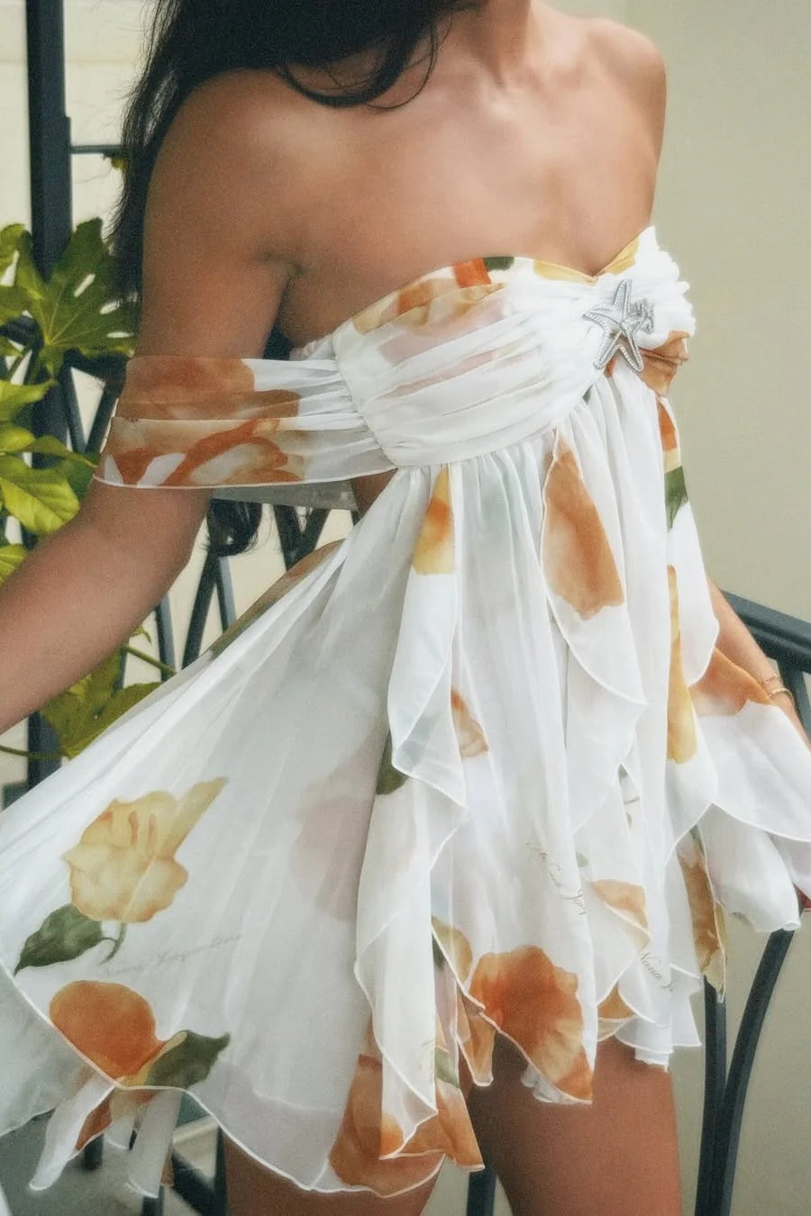 Stylish A Line Off The Shoulder Flower Printed Short Homecoming Dress Party Dress